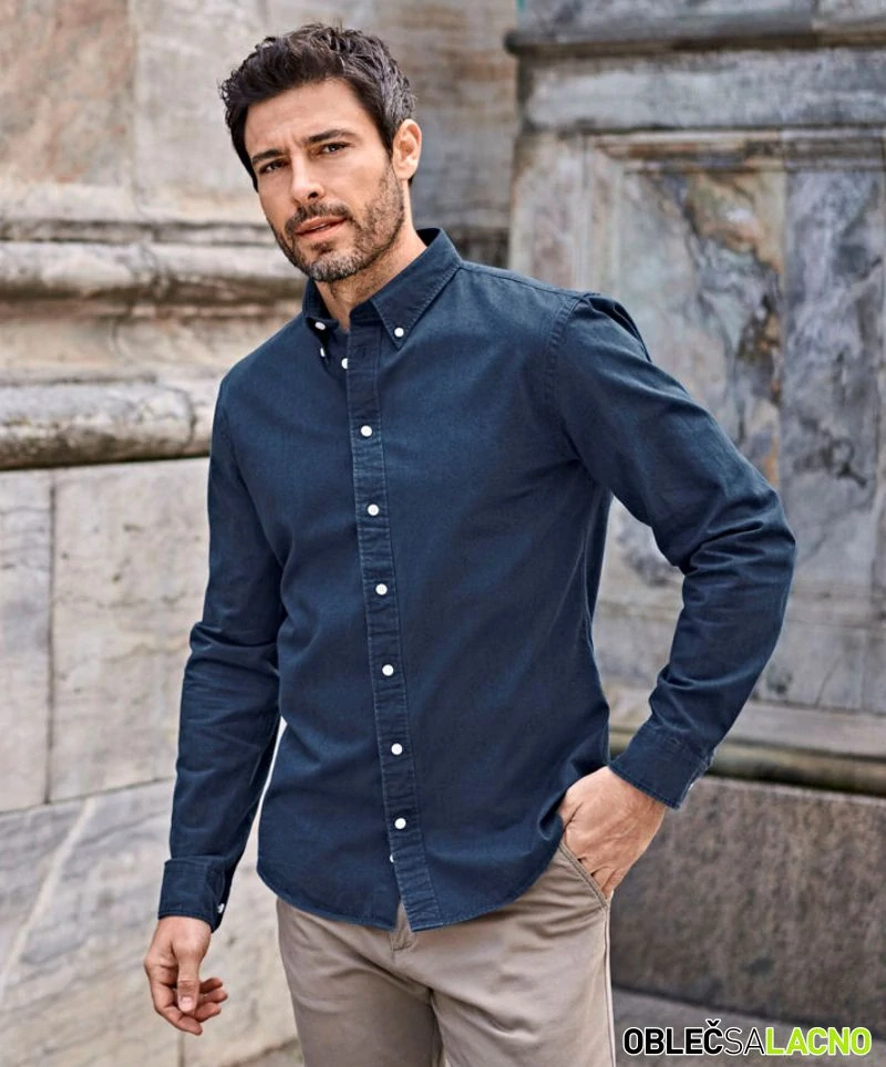 Denim keprová košeľa s dlhým rukávom Tee Jays