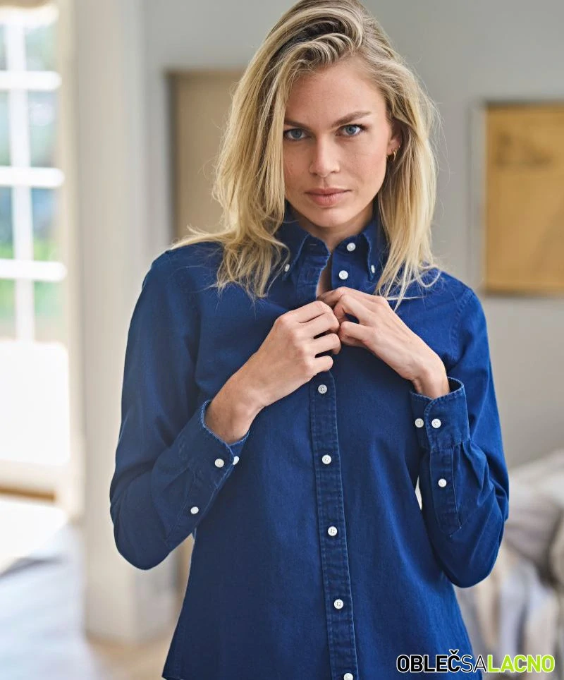 Denim keprová blúzka s dlhým rukávom Tee Jays