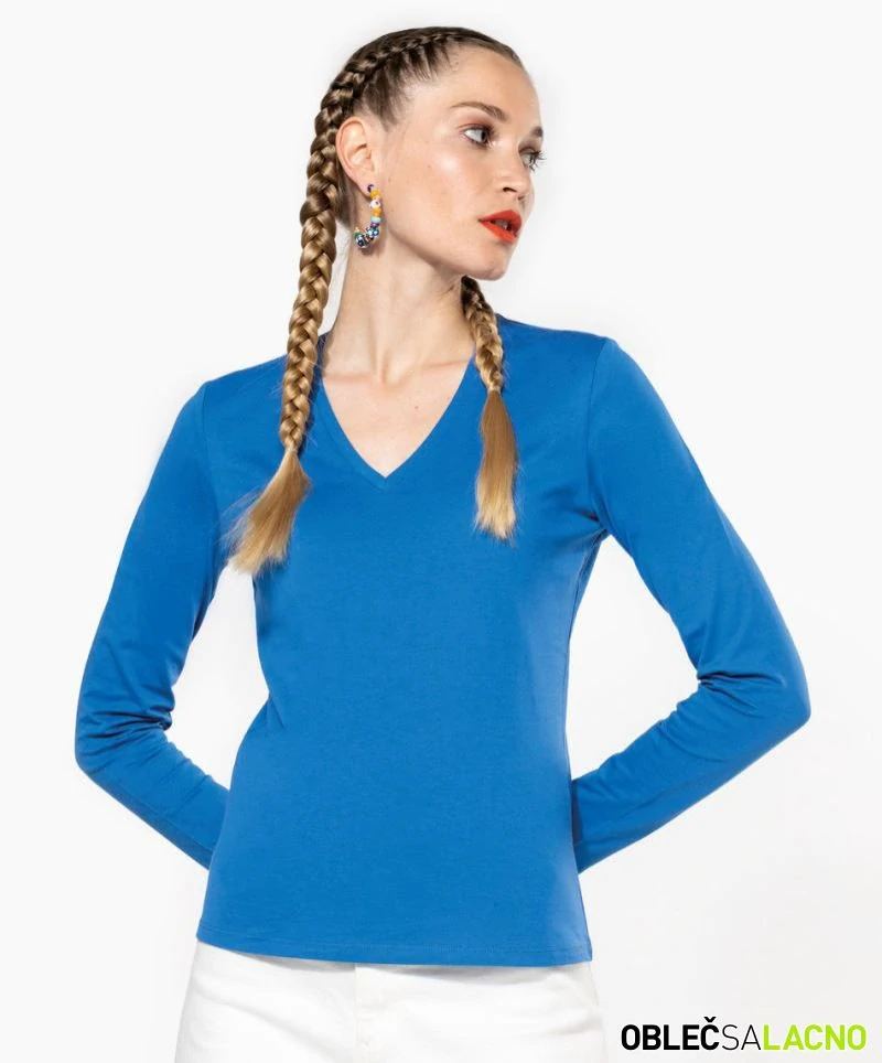 Dámske tričko s dlhým rukávom a výstrihom do V K382 Kariban