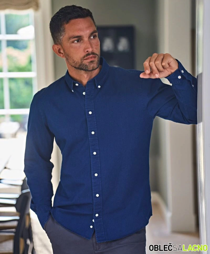 Denim keprová košeľa s dlhým rukávom Tee Jays