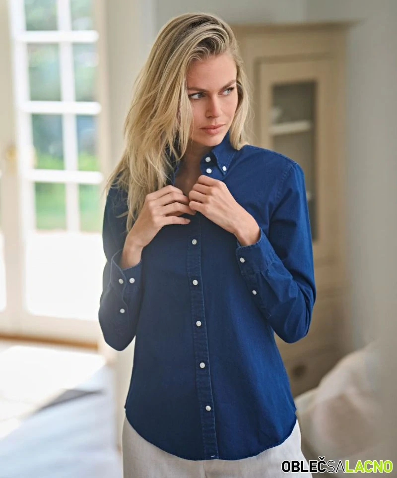 Denim keprová blúzka s dlhým rukávom Tee Jays