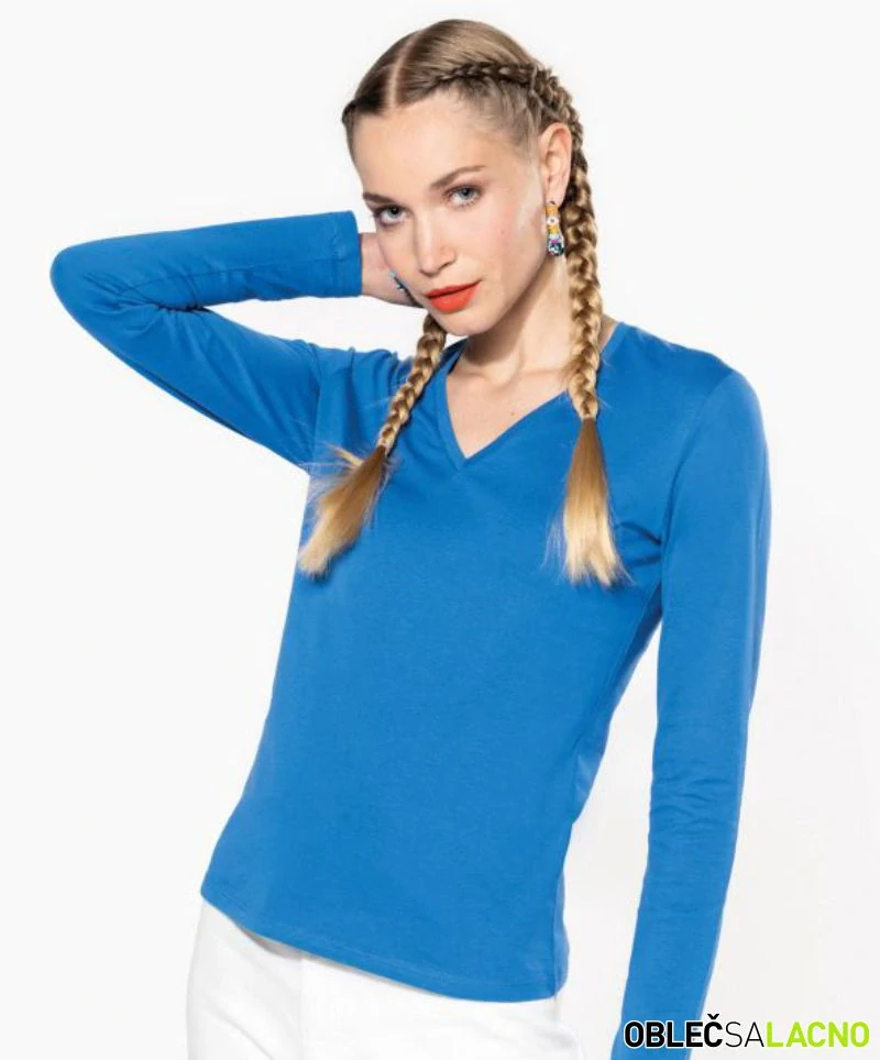 Dámske tričko s dlhým rukávom a výstrihom do V K382 Kariban