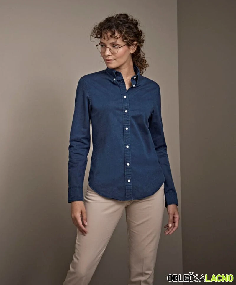 Denim keprová blúzka s dlhým rukávom Tee Jays