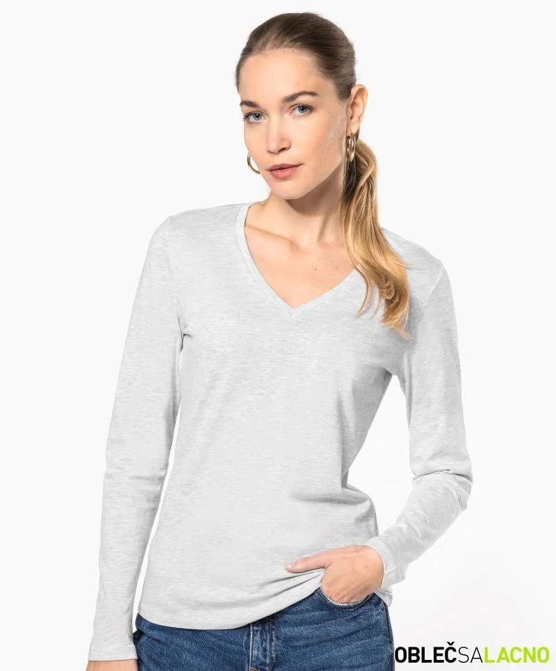 Dámske tričko s dlhým rukávom a výstrihom do V K382 Kariban
