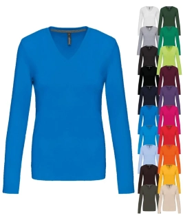 Dámske tričko s dlhým rukávom a výstrihom do V K382 Kariban